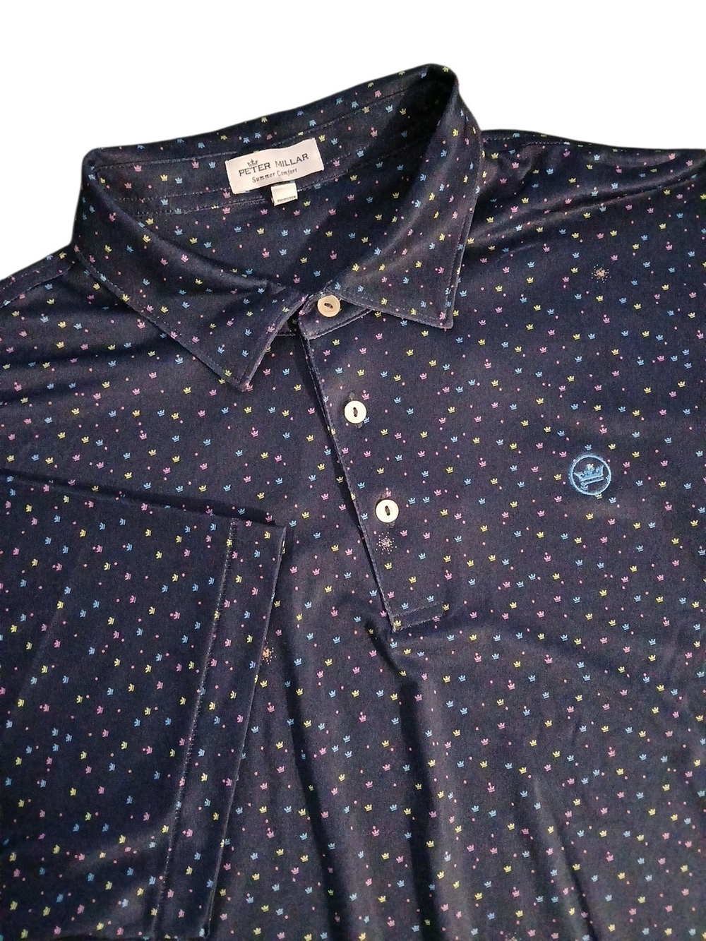 Peter Millar Summer Comfort Asteroids/Pastel Crown Print Golf Polo Men XL